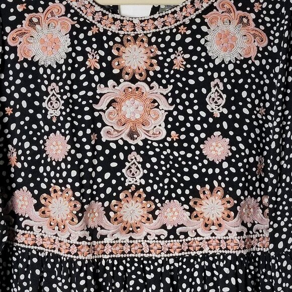 Savanna Jane Floral Embroidered Polka Dot Boho Peplum Long Sleeve Blouse Top M - Picture 6 of 11